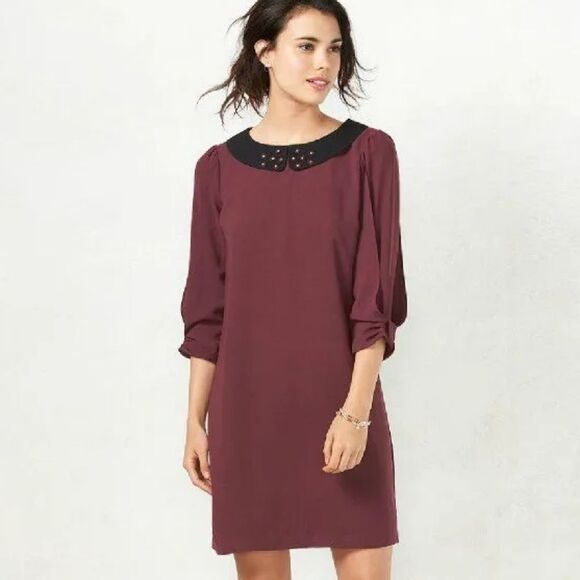 LC Lauren Conrad Dresses & Skirts - LC Lauren Conrad (m) dressed to frill- burgundy claret sheath collar dress